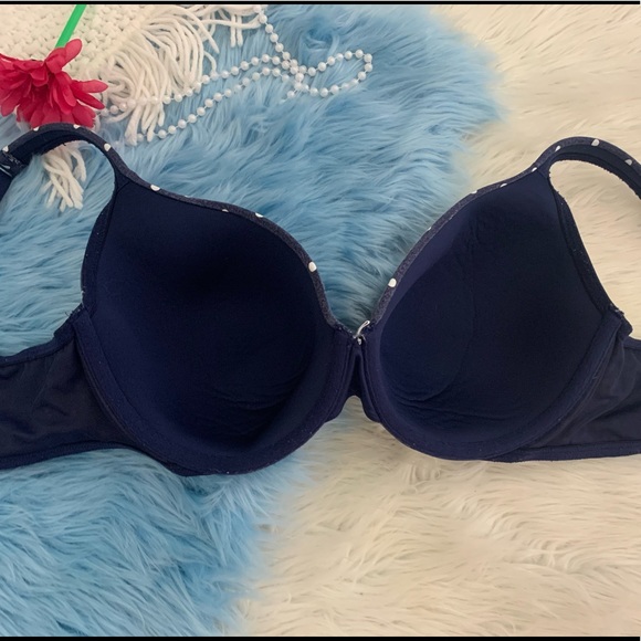 Cacique Lane Bryant Navy Cotton Polka Dot Support Bra 40D - Picture 3 of 6